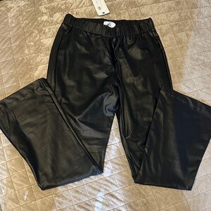 First Love Black Leather Cropped Flare Pants